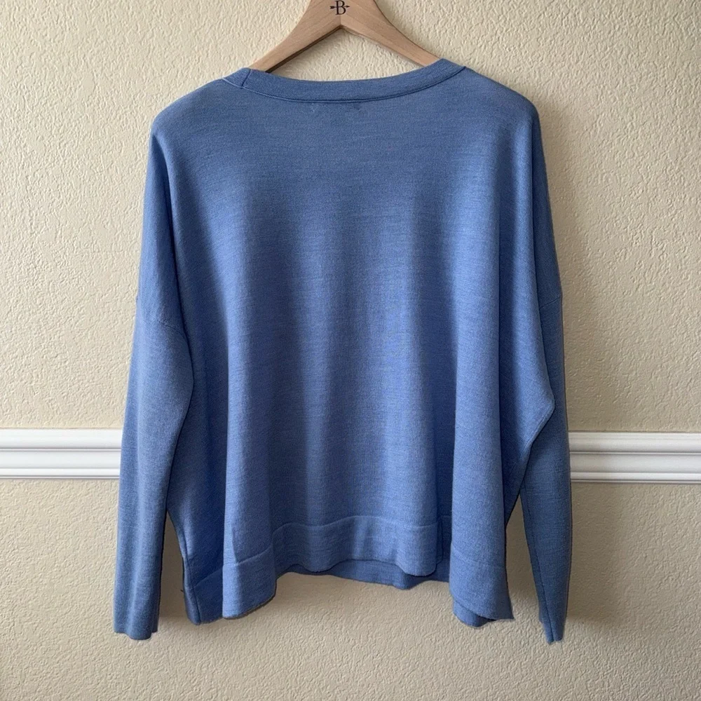 J. Crew 100% Merino Wool Relaxed Fit Crewneck Sweater XS Oversized Blue